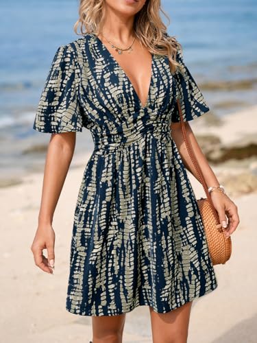 Image of CUPSHE Women's Plunging V Neck Flutter Sleeve Smocked Waist Mini Dress