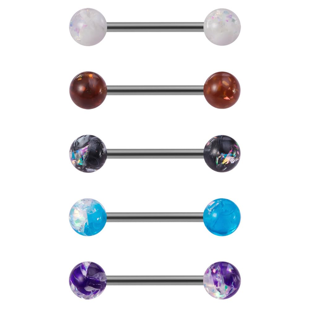 14G Opal Tongue Barbell Set for Women Stainless Steel Dainty Crystal Ball Tongue Piercing Straight Bar Barbell Cartilage Helix Stud Body Piercing Jewelry