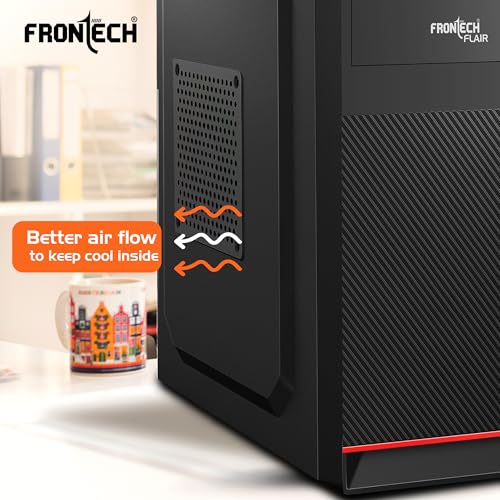 Image of FRONTECH Flair Silver Series Cabinet /Computer Case with HD Audio | ATX /Mini ATX Compatible | 2 Front USB - 2.0 | Ideal for Home /Office /Gaming (FT-4278, Black)