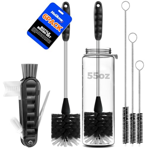 Holikme 6 Pack Bottle Brush Set, 14' Long Handle Stainless Steel Bottle Cleaner Brush, 3 Straw...