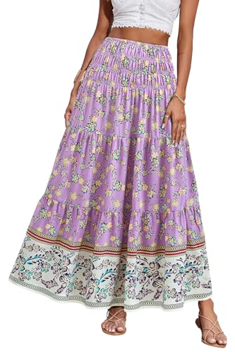 Image of CFLONGE Summer Maxi Skirts for Women 2026 Trendy Floral A Line Boho Skirt