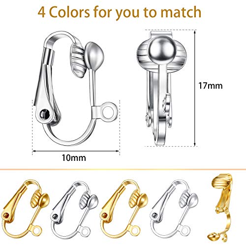 Yaomiao 48 Pieces Clip on Earring Converter Earring Clip Backs for DIY Jewelry Making Earring Findings with Easy Open Loop Earring Pierced Parts with Storage Box, 4 Colors