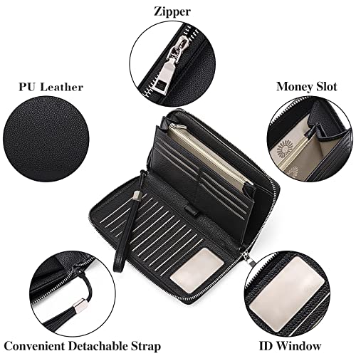 Goiacii Womens Wallet Rfid Blocking Leather Zip Around Wallet Large Capacity Long Purse Credit Card Clutch Wristlet #TOP5