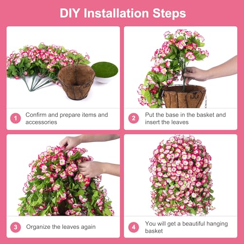 Image of Ammyoo Artificial Faux Hanging Flowers Basket for Spring Outdoor Decor