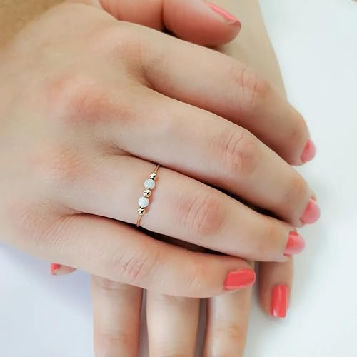 Miniatura 5 de MoonliDesigns Anti Stress Anxiety Ring 14k Gold Filled Stress Relief Fidget Worry Ring Adjustable Metal Opal Beads Spinner Ring (11)