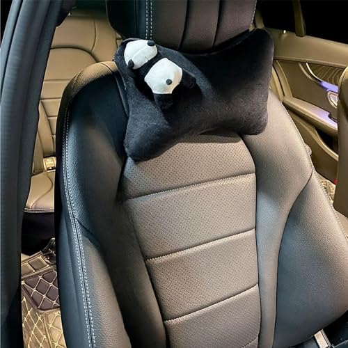 Image of Car Seat Pillow 2PCS Cute Panda Plush Car Headrest Pillow - Cartoon Comfortable Neck Support Cushions for All Seasons Suitable for Office Chairs, Computer Chairs