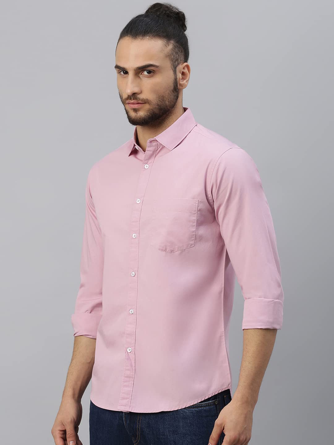 Dennis Lingo Men's Cotton Solid Slim Fit Casual Shirt with Pocket, Full Sleeve Shirt for Formal & Casual Wear (C301_Mauve, X-Large) 2