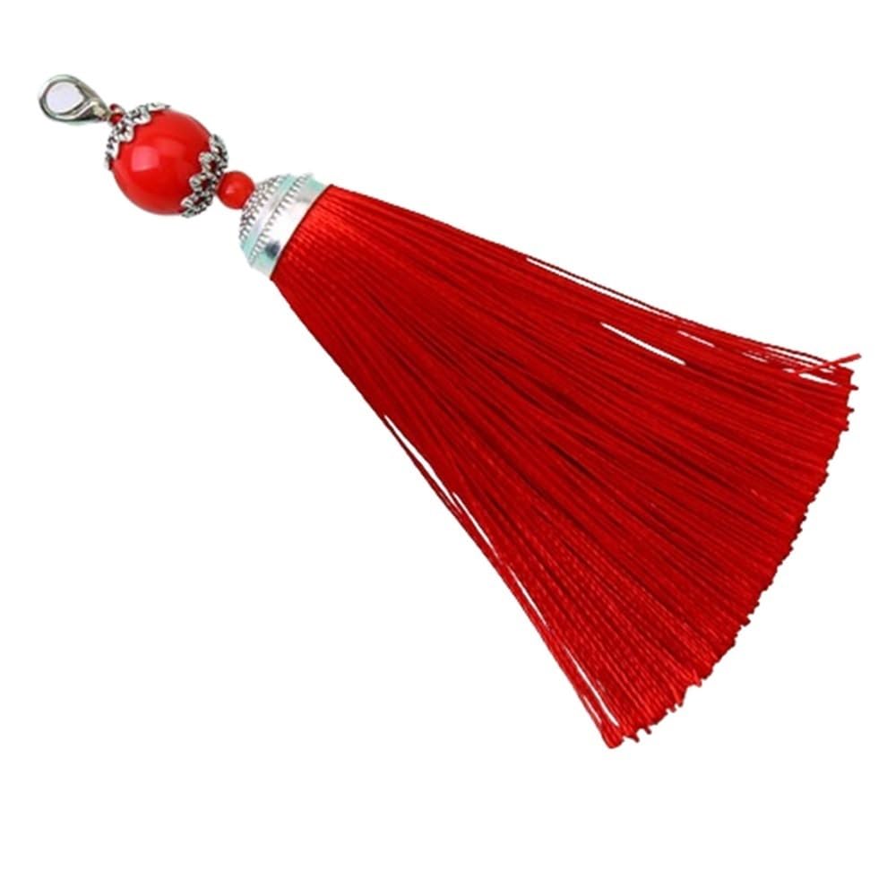 Versatile Tassel Keychain Beads Charms Silk Tassel, 8cm Silky Lobster Clasp, Pendant for DIY Crafts Jewelry Making Accessories 1pc(Red)