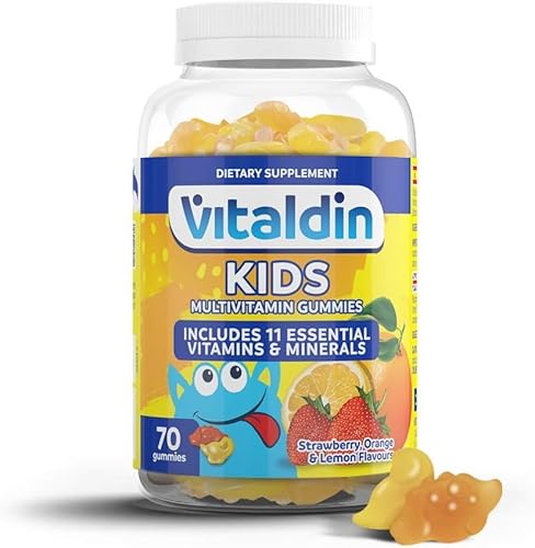 VITALDIN Multivitamines Kids Gummies – Complément Alimentaire pour Enfants – 11 Vitamines et Minéraux – 70 Gommes (pour 1 mois); saveur de Fruits – Vitalité & Immunité – Sans Gluten