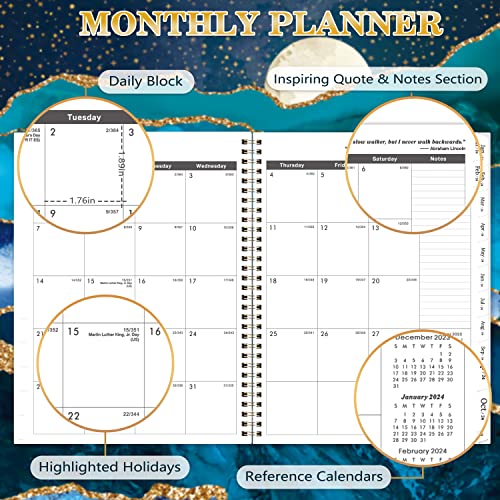 2023-2025 2 Year/ 24 Monthly Planner/Calendar - Jul 2023 - Jun 2025, 9" × 11", Tabs & Holidays & Note Pages & Double-Side Pocket & Twin-Wire Binding #TOP2