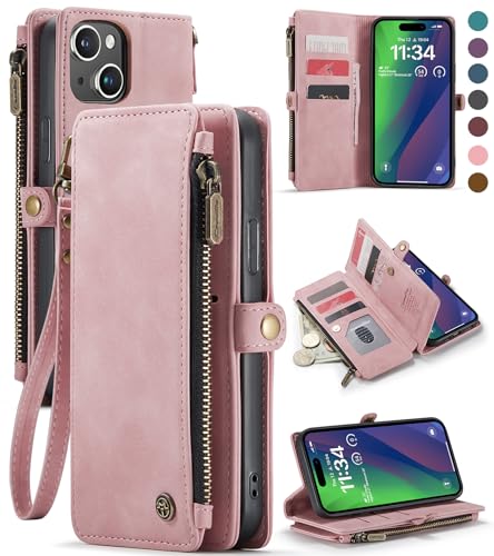 Defencase for iPhone 15 Plus Case, for iPhone 15 Plus Case Wallet for Women Men, Durable PU Leather Magnetic Flip Strap Zipper Card Holder Wallet Phone Cases for iPhone 15 Plus [6.7