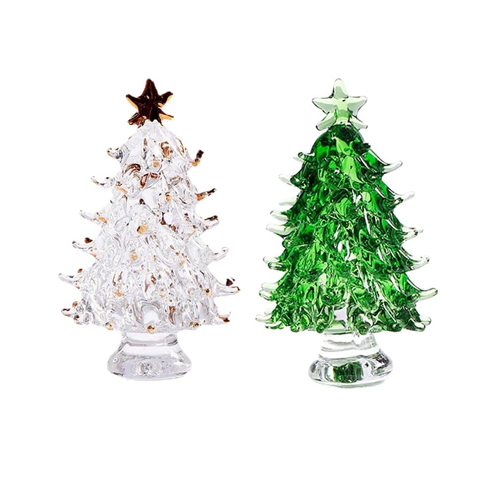 BYCUFF 2PCS Crystal Christmas Trees Fireplace Mantel Decor Desk Topper Artificial Plants Crystal Glass Tree Crystal Craft