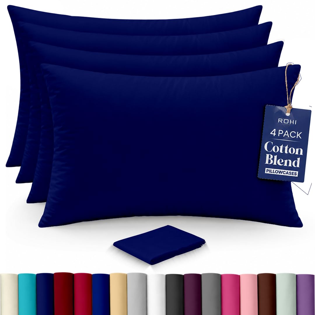 Rohi Luxury Royal Blue Pillow Cases 4 Pack - (50×75cm) | Soft & Comfy Cotton Blend Pillow Covers with Envelope Closure | Breathable, Anti-Allergy, Fade & Wrinkle Resistant