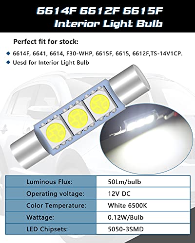 Alopee 20-Pack 6614 6614F LED Bulb 30mm(1.18″) 31mm(1.22″) 50 Lums White 3SMD 5050 Chips, 6612F LED Bulbs for Cars Interior Sun Visor Vanity Mirror Lights, License Plate Light
