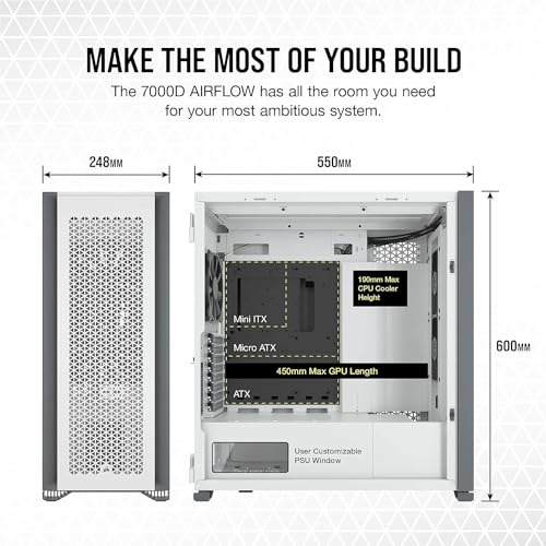 7000D AIRFLOW Case per PC ATX Full-Tower (Pannello Anteriore a Flusso d'aria Elevato, Tre Ventole da 140 mm con Ripetitore PWM Incluse, Generoso Spazio Interno), Bianco - Case PC - Immagine 4