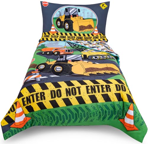 Image of Todays Kids Under Construction Toddler Bedding Set for Boys - 4-Piece Toddler Bed Comforter Sets for Boys, Reversible Comforter & Pillowcase, Flat Sheet, Fitted Sheet, Breathable & Soft Microfiber