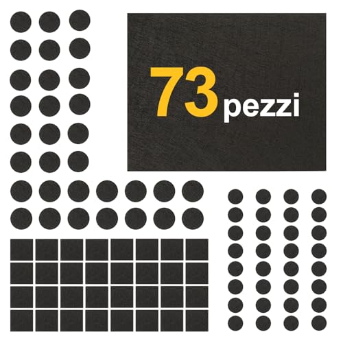 Seaforie Feltrini per Sedie e Mobili 73Pcs, Antiscivolo, Protezione Pavimenti in Legno, 4mm Spessore, Elimina Graffi e Rumore, Feltro Adesivo Forte per Mobili Pesanti，Nero