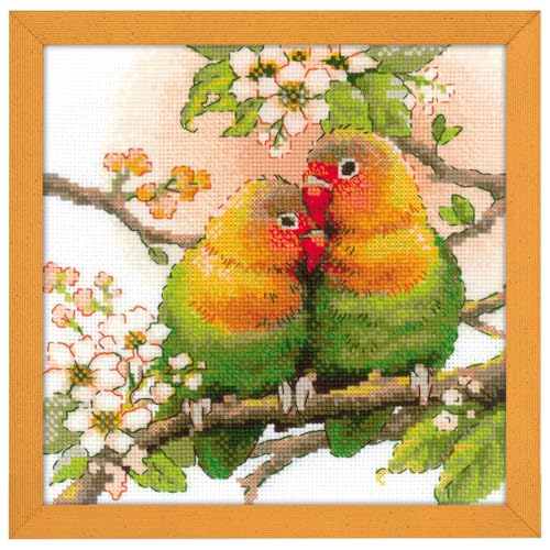 Image of RIOLIS - Lovebirds 1780, Cross Stitch Kits 7 inchx7, Cross Stitch Kits for Beginners & Advanced, Crossstitching Kit Adult, Embroidery Counted Stitching Kit