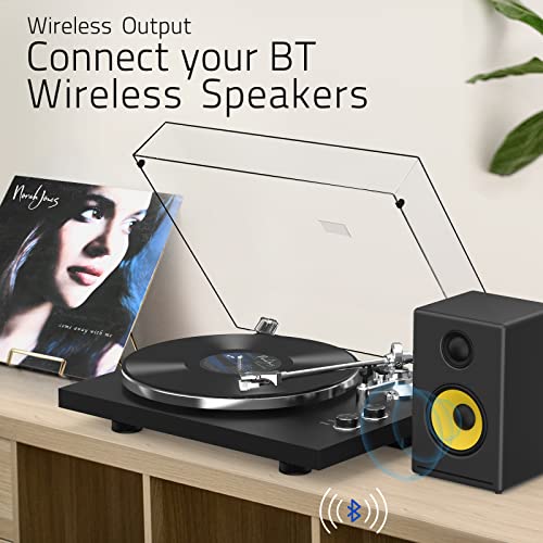Image of Record Player Turntable for Vinyl Record Wireless Output Aluminium Platter Belt-Drive LP Turn Table 2 Speed Phono RCA Line Out AT-3600L MM Cartridge Audio Sound USB Digital to PC Vinyl Recording Black