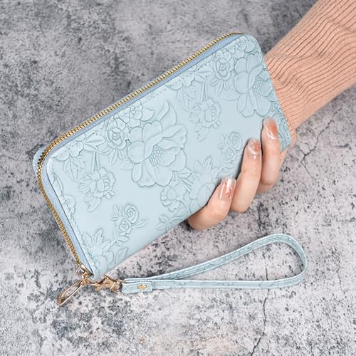 Long Clutch Women's Wallet with Sculpted Zipper Multifunctional Coin Purse - Blue