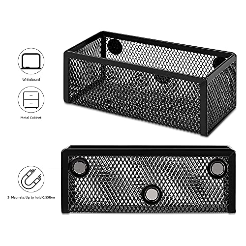 Image of Amazon Basics Magnetic Storage Baskets, Mesh Organizers for Office Supplies and Workspace, 6 inch x 2.5 inch x 2.2 inch, Black, 3-Pack