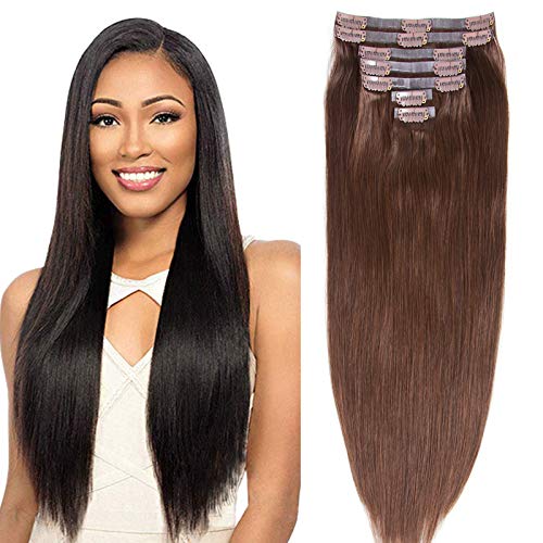 Seamless Clip In Hair Extensions 14 Inch PU Clip on Human Hair Dark Brown Color GAEINO Invisible Clip in Hair Extensions 7pcs 70g(14, 2#)