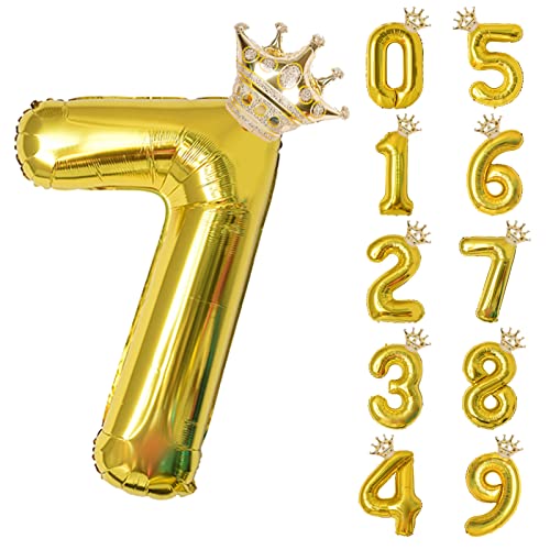 養楽堂 誕生日 バルーン 数字 パーティー 飾り風船 0-9 王冠 デコレーション装飾 32インチ 大きい バルーン 結婚式 記念日 子供 大人兼用 ゴールド7
