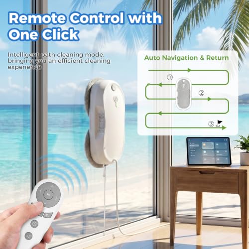 Image of KKI Window Cleaning Robot,Upgraded Window Cleaner Robot, Auto-Dual Spray, Max 3200pa,3 Cleaning Modes & Edge Detection, Remote Control for High-Rise Windows, Glass Door,5Sets Cloths
