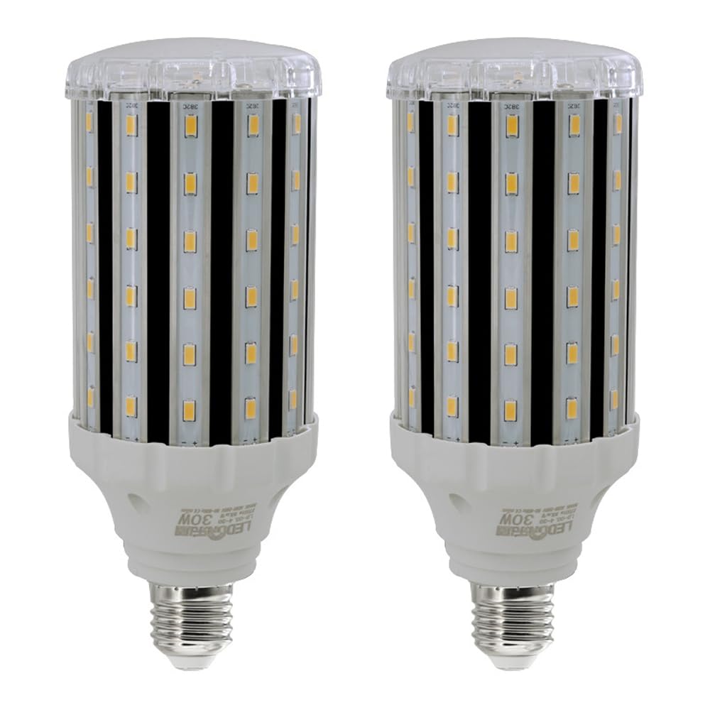 Paquete de 2 Bombillas Led de Maíz E27 de 30 W, 4000 K, Frío (3000 Lúmenes), Ángulo de Haz de 360°, Ca 85-265 V, Base de Tornillo Media, Lámpara Led de Bajo Consumo No Regulable, Bombill/Tru