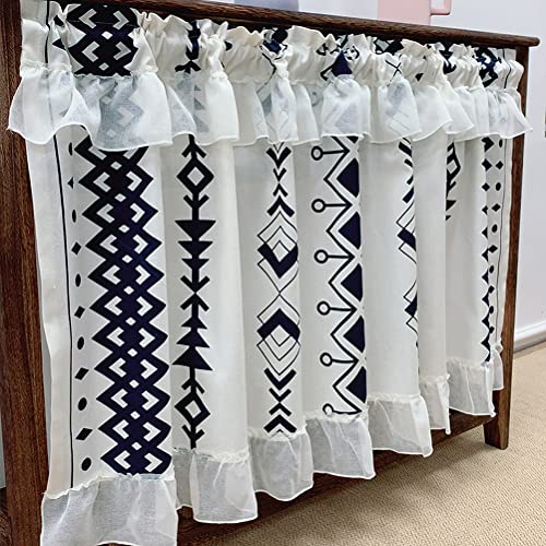 ACMHNC Rideau Cuisine Brise-bise Bohème Motif Géométrique Petit Rideau Court Semi-Transparent Élégant Cantonnières Demi Rideau avec Passe-Tringle 1 Pièce Largeur 150cm x Hauteur 60cm