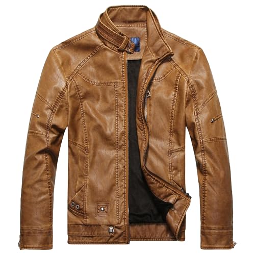 Manteau de moto en similicuir pour homme veste chaude jaune avec col montant zippé 4XL