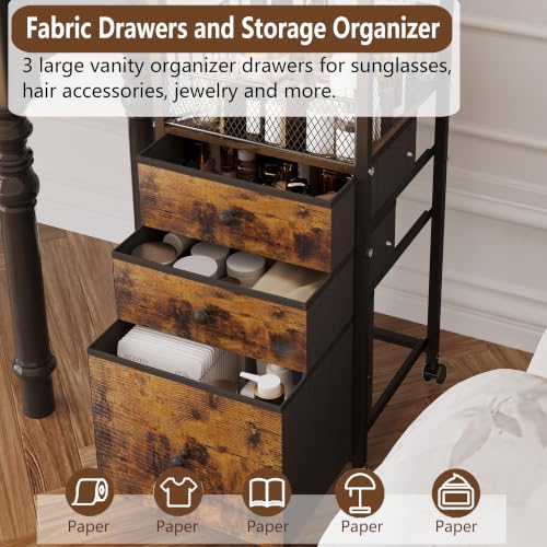 Image of Rolling Makeup Vanity Cart, Makeup Organizer with Drawers, Rolling Makeup Bathroom Storage Cart, Cosmetic Vanity Display Cases Holder for Nail Polish Brush Hair Tool (Black)