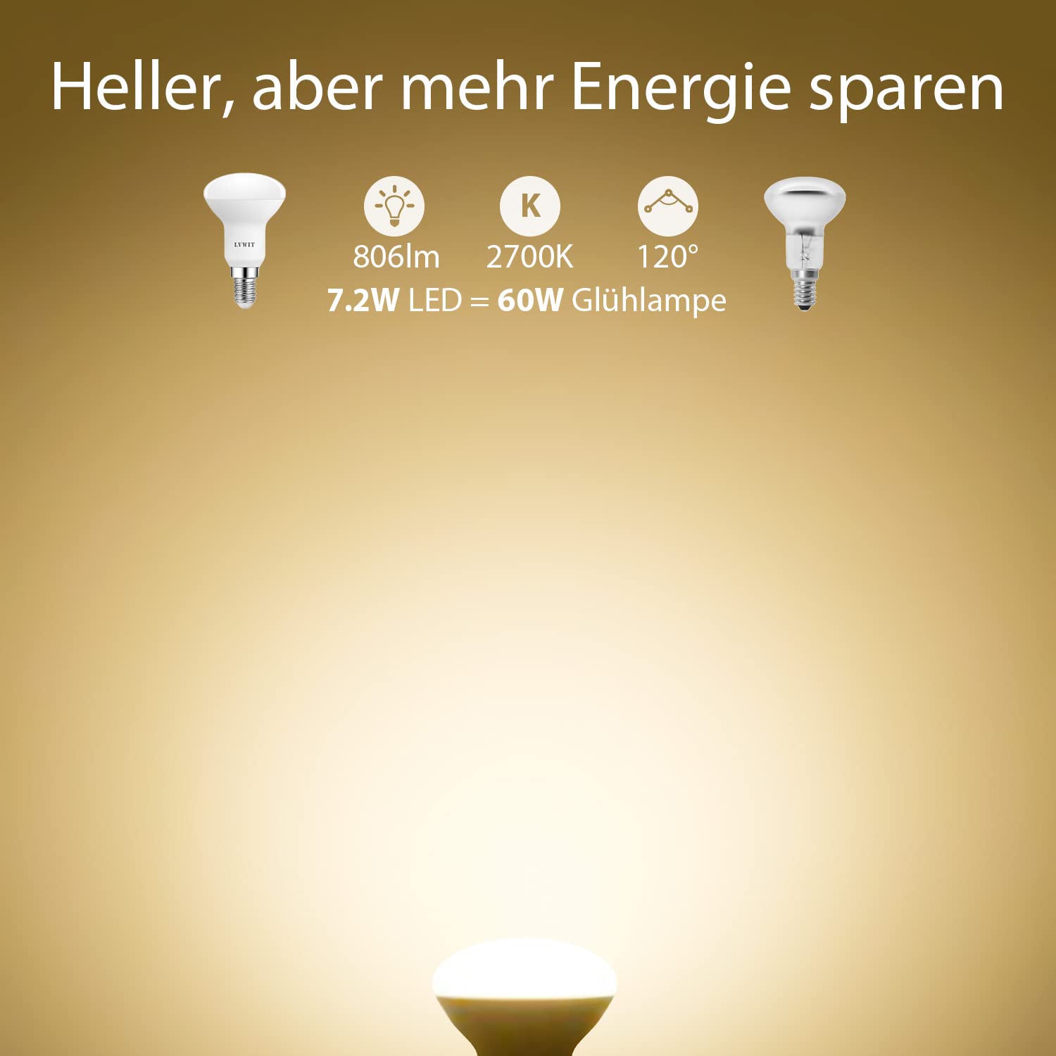 LVWIT E14 LED Lampe Warmweiß 7.2W, 806 lm Reflektorlampe 2700K, E14 LED Reflektor R50 Strahler ersetzt 60W Glühbrine, 6er Pack