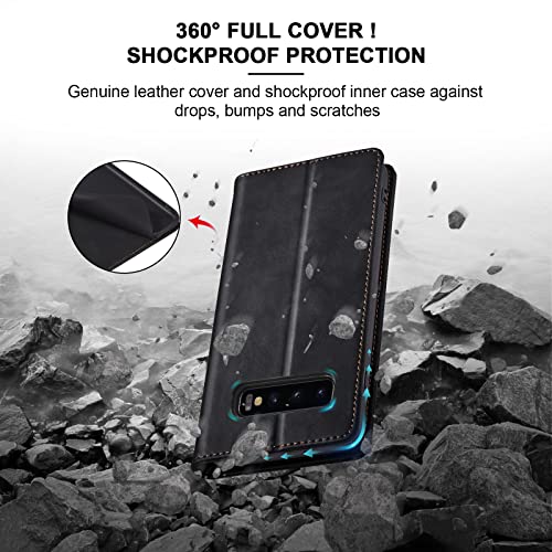 Image of Jasonyu Flip Wallet Case for Samsung Galaxy S10,Leather Magnetic Folio Cover with Card Holder,Kickstand - TPU Shockproof Durable Protective Phone Case,Black