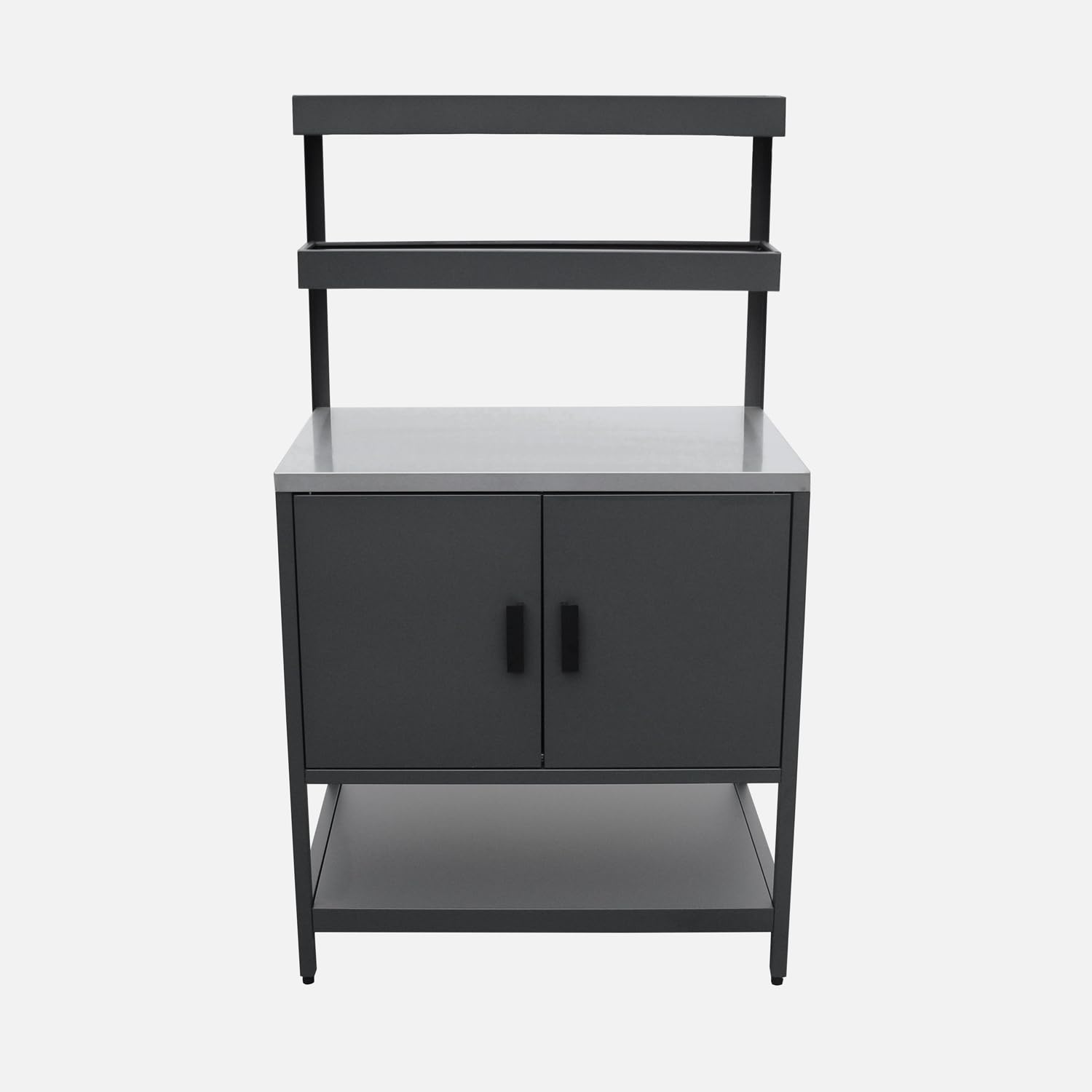Cucina da esterno modulare in acciaio con 2 ripiani sospesi e 2 ante, 80cm, Naxos, Nero, 80x51x142 cm