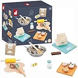 Janod - Meine Konditorei - Rollenspielzeug Küche und Essgeschirr - 19 Zubehörteile aus Holz und Filz - FSC-zertifiziert - Wasserfarbe - ab 3 Jahre, J06618