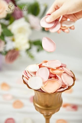 Miniatura 4 de Serwalin Flores artificiales, ramos de novia de boda y 300 pétalos de rosa de seda, pétalos de flores para bodas, pétalos de oro rosa