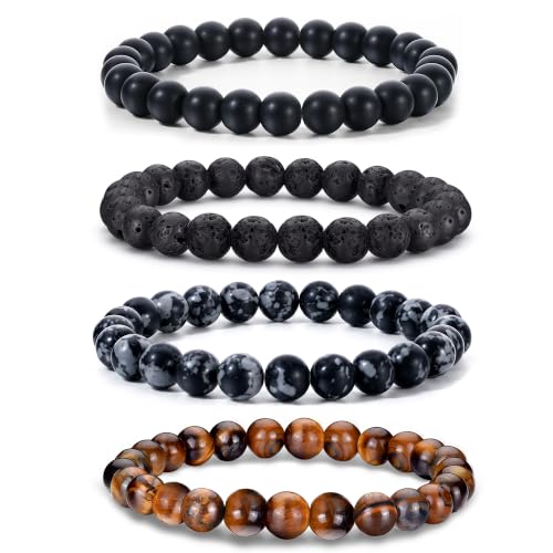 NTiger Bracelet pour homme 8 mm en perles de pierres oculaires