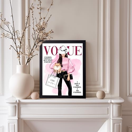 Image of Poster Master Lady with Dog Print - I Am Fashion Poster - Modern Trendy Art - Chic Gift for Women & Fashionista - Haute Couture Decor for Bedroom or Girls Room - 8x10 Black Framed