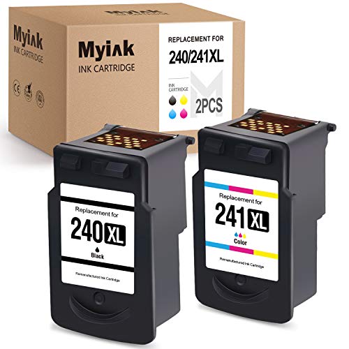 MYIK Remanufactured Ink Cartridge Replacement for Canon 240XL 241XL 240 XL 241 XL Work with Pixma MG3620 TS5120 MX532 MG3520 MX432 MX452 MX472 MG3122 MG3120 MG3222 MG2220 (1 Black 1 Tri-Color)