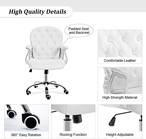 JL Comfurni Office Chair Faux Leather Armchair Swivel Adjustable Chair Home Office Computer Girl Desk Chairs Cream White