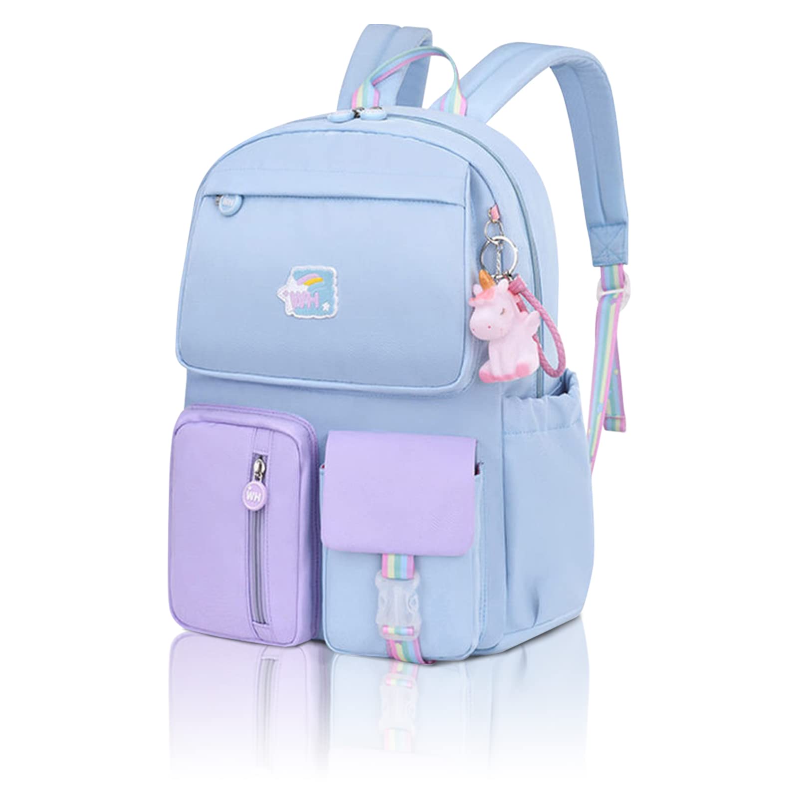YILCER School Backpack for Girls, Big Capacity Primary Elementary Middle School Bag, Cute Backpacks Durable Bookbag for Kids Girl Children (Blue+Purple)