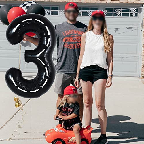 Image of TONIFUL 40 Inch Large Race Car Number 3 Balloon 3rd Birthday Decorations
