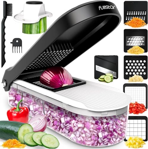 Vegetable Chopper Vegetable Cutter Mandoline Vegetable Slicer - Veggie Onion Salad Food Chopper Manual - Potato Chipper - Veg Chopper and Dicer - Kitchen Tools & Gadgets (6-in-1 Compact White)