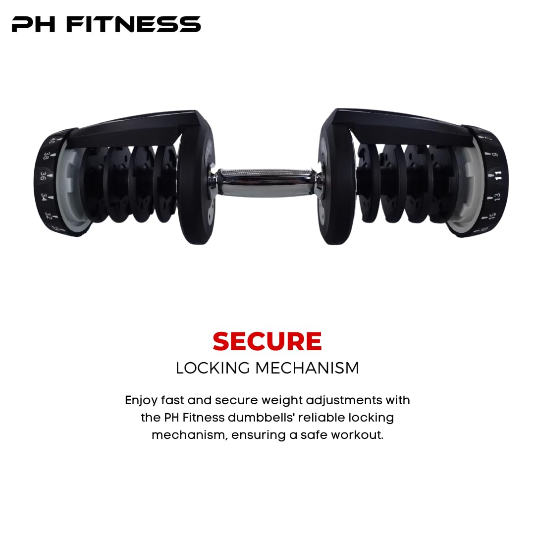 Zestaw Regulowanych Hantli PH Fitness 15-17 Ustawieniami Wagi – Oszczędzający Miejsce, Do Treningu Siłowego, Fitnessu, Podnoszenia Ciężarów i Ćwiczeń (2 Szt.)