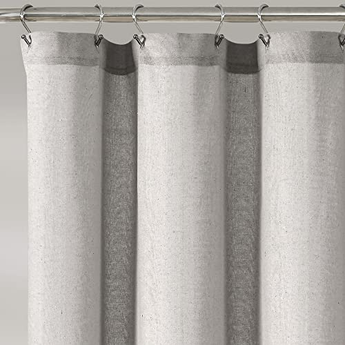 Image of Lush Decor Linen Button Shower Curtain, 72 inch W x 72 inch L, Gray - Gray Shower Curtain Fabric - Bathroom Curtain - Farmhouse Bathroom Decor