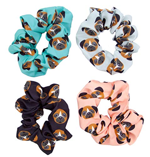 Happie Hare Scrunchies - Cotton Rounds Elastic Hair Bands - Scrunchy Hair Ties - Girls Hair Accessories - Gifts for Women (4 Pack, Boxer)