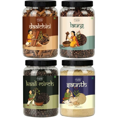 Image of LILA DRY FRUITS Indian Winter Spices Masala Combo | Dry Ginger, Black Pepper, Cinnamon & Cloves 100 Gms Each