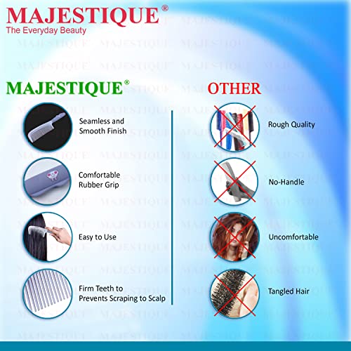 Image of Majestique Rubber Grip Handle Comb | Anti-Static Wide Tooth Comb for Detangling & Styling | Comfortable Wooden Hair Comb for Curly, Thick & Frizzy Hair - For Men & Women