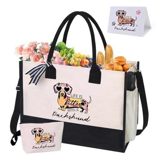 Bolsa Tote de Lienzo con Cierre para Amantes del Perro Salchicha miniatura 1